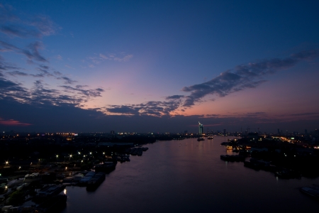 nice sky after sunset at chaopraya river,bangkok,thailandの写真素材