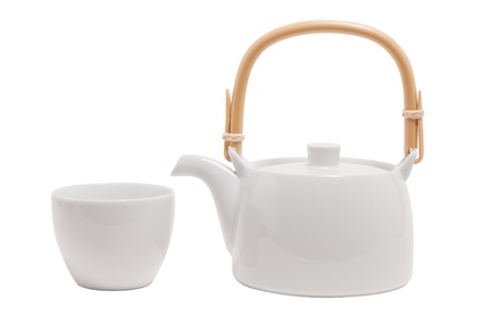 white tea pot isolated on whiteの写真素材