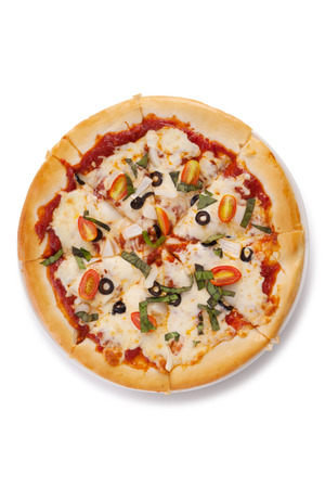 vegetable pizza isolated on white with clipping paths.の写真素材
