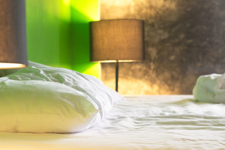 woke up in the morning and unmade bed.の写真素材