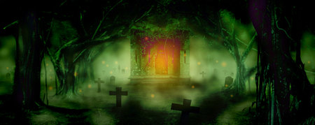 An abandoned cemetery disappears deep into the forest. But something is still lurking. And they're waiting for Halloween to return.の写真素材