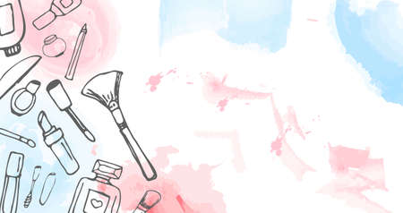 Baner Printable Cosmetics Watercolor Stains Cosmetic Makeupのイラスト素材