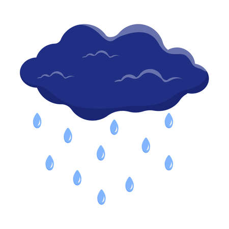 Rain icon in cartoon style. Isolated on white background. Cloudy rain symbol for your website design, logo, app, UI. Weather forecast or storm sign.のイラスト素材