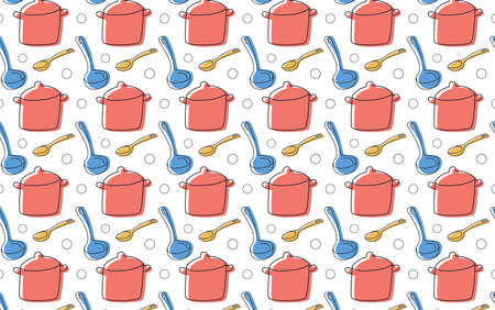 Crockery pattern. The concept of kitchen utensils. Pot and twig. Vectorのイラスト素材