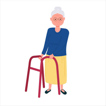 An elderly woman with stilts. Portrait of an older lady. Vector graphics in cartoon or flat style.のイラスト素材