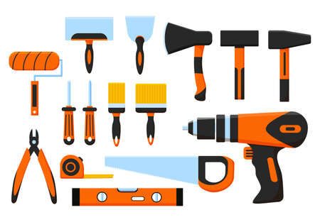 Construction tools set. Vector. Isolated on whiteのイラスト素材