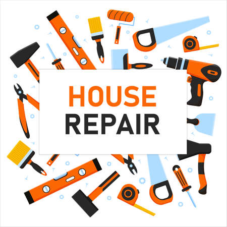 Construction tools. Home repairs.Repair service banner.のイラスト素材