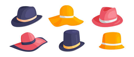 Hats. A set of hats for men and women. Vector illustration.のイラスト素材