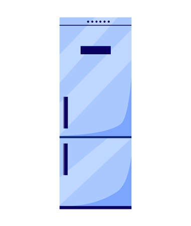 A modern refrigerator with a closed door. Vector illustration in flat cartoon style. Isolated on white background.のイラスト素材