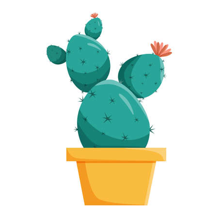 Green cactus in an oval or round pot. Home plant with thorns and thorns. Vector illustration in flat cartoon styleのイラスト素材