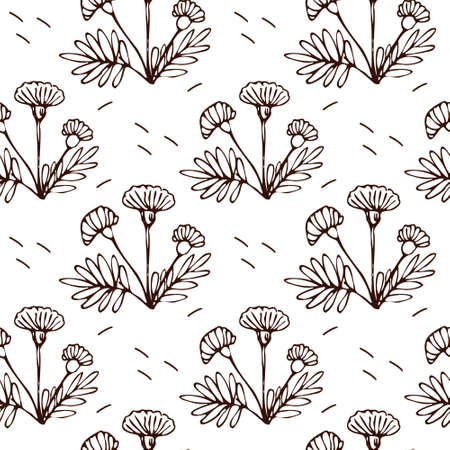 Seamless pattern of flowers and plants in sketch style. Vector illustration.のイラスト素材