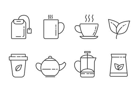 Tea icons set. Website design concept. Vector illustration in a flat styleのイラスト素材