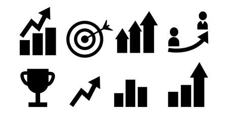 Career growth icons set. Set of motivational and target symbols. Business and personal growth concept. Vector illustration in a flat styleのイラスト素材