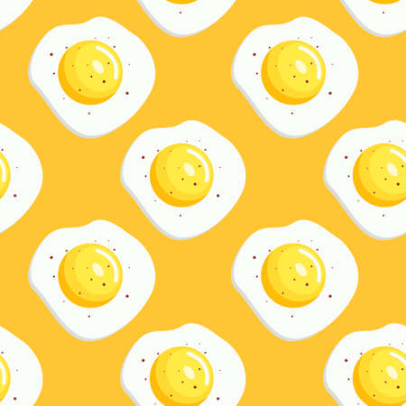 Scrambled eggs seamless pattern. Delicious breakfast concept. Bright background for packaging decoration. Vector illustration in flat cartoon style.のイラスト素材