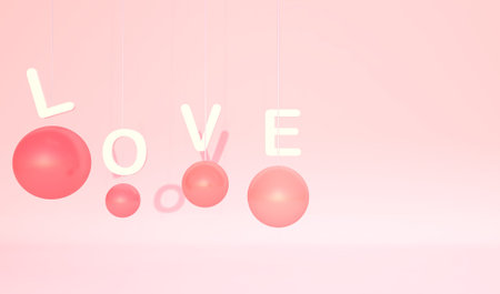 Valentine's day background with love lettering and pink balloonsの写真素材