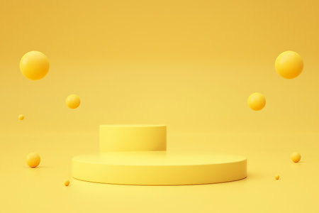 3d render of yellow podium for product presentation. Abstract background.の写真素材