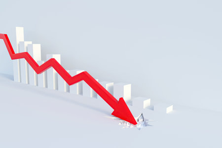 Red arrow breaking through the wall. Financial crisis concept. 3D Renderingの写真素材