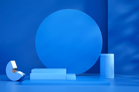 3d rendering of abstract minimal geometric forms. Blue podium for your design.の写真素材