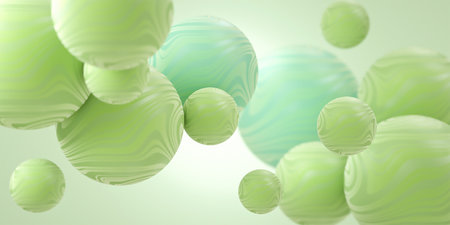 3d rendering of abstract green background with balls. Beautiful background with spheres.