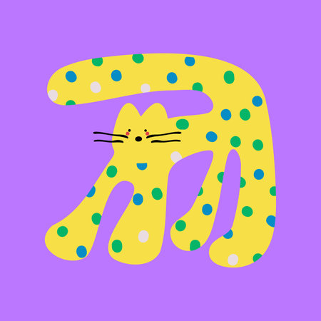 Cute hand drawn cat in polka dots. Vector illustration.のイラスト素材