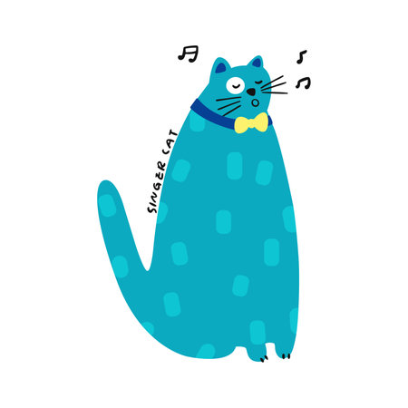 Cute blue cat with bow tie. Vector illustration in cartoon style.のイラスト素材