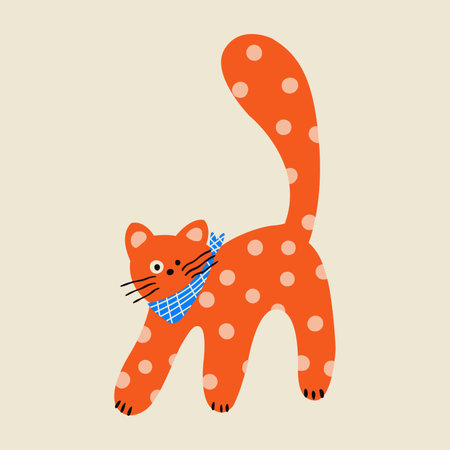 Cute red cat with blue bow tie and polka dots. Vector illustration.のイラスト素材