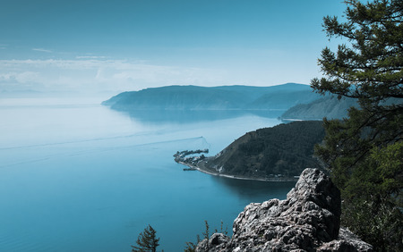 View of the lake from a heightの写真素材