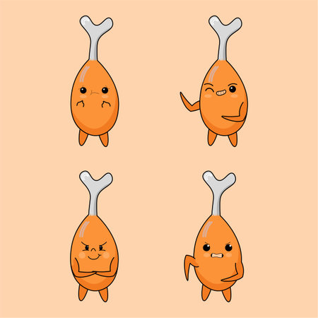 Energetic Chicken Leg Mascot Illustrationのイラスト素材