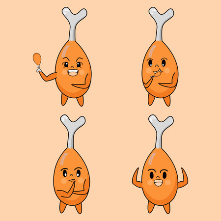 Energetic Chicken Leg Mascot Illustrationのイラスト素材