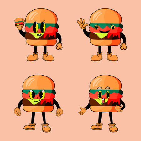 Burger Emotions A Expressive Character Setのイラスト素材