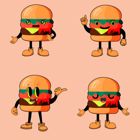 Burger Emotions A Expressive Character Setのイラスト素材