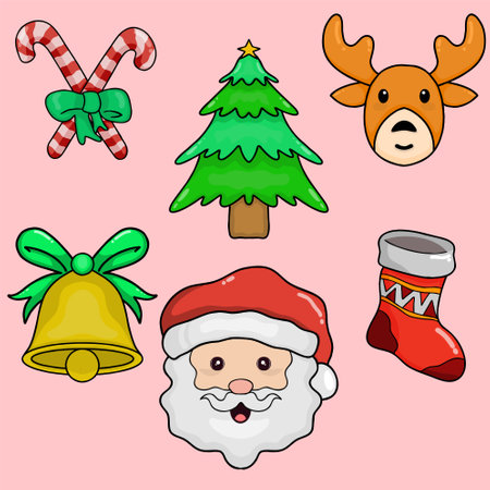 Six Festive Christmas Cartoon Designsのイラスト素材