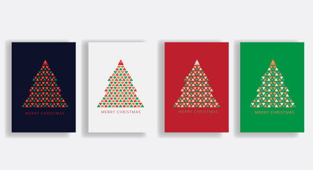 Modern and minimalist Christmas tree design with colorful geometric patterns. Perfect for festive greeting cards, posters, and social media graphics.のイラスト素材