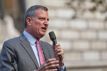 NEW YORK CITY, USA - November 2, 2013: Democratic Mayoral Candidate Bill DeBlasio addresses supporters at a campaign in rally in New York City on November 2, 2013. (Photo by Kevin Case)のeditorial素材