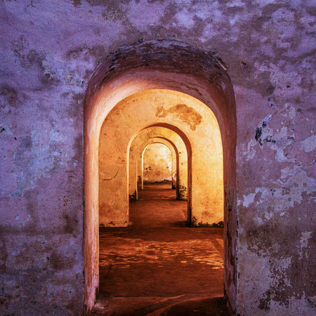 Castillo San Felipe del Morro also known as Fuerte San Felipe del Morro or Morro Castle, is a 16th-century citidel located in San Juan, Puerto Rico. This interior hallway was orignally constructed in 1539.のeditorial素材