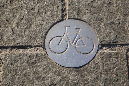 Bicycle Lane Sign, Bilbao, Basque Country, Spainの写真素材