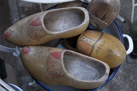 Clogs for sale on market stallの写真素材