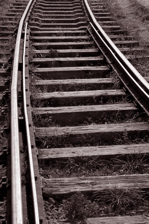 Railway Track Curve in Black and White Sepia Toneの写真素材