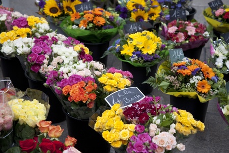 Bunches of flowers for sale on Flower Market, Aix-en-Provence, Franceの写真素材