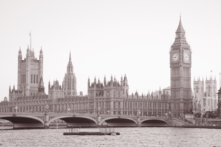 Westminster Bridge and Big Ben, London, England, UK in Black and White Sepia Toneの写真素材