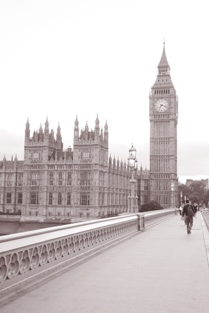 Big Ben and Houses of Parliament at Westminster; London; England; UK in Black and White Sepia Tone