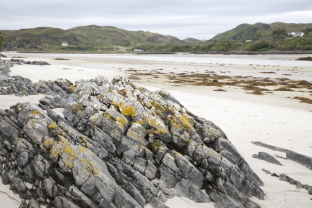 Rock on Morar Bay Beach; Scotland, UKの写真素材