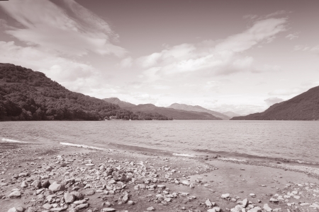 Loch Lomond; Scotland; UK in Black and White Sepia Toneの写真素材