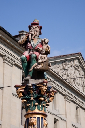 Famous Ogre Fountain by Gieng 16th Century; Bern; Switzerland; Europe;の写真素材