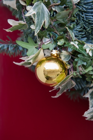 Christmas Decoration on Red Doorの写真素材