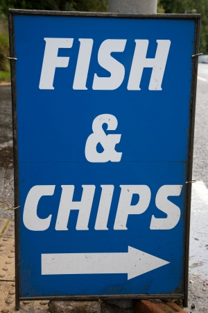 Blue and White Fish and Chips, Signの写真素材