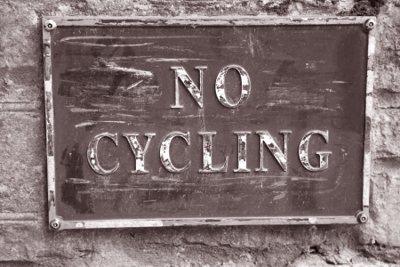 Old Vintage No Cycling Sign in Black and White Sepia Toneの写真素材