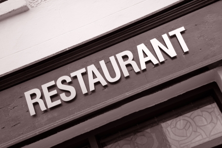 Restaurant Sign in Black and White Sepia Toneの写真素材