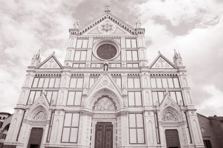 Santa Croce Church, Florence, Italy in Black and White Sepia Toneの写真素材