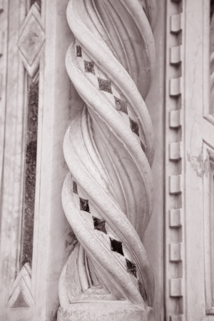 Detail on the Facade Doumo Cathedral Church, Florence, Italy in Black and White Sepia Tone